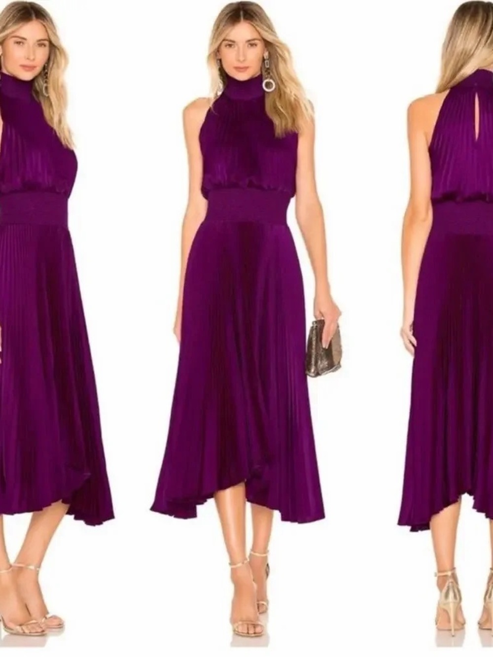 A.L.C. Renzo Satin Pleated‎ Midi Dress Orchid Purple Size 0 Asymmetrical Hem